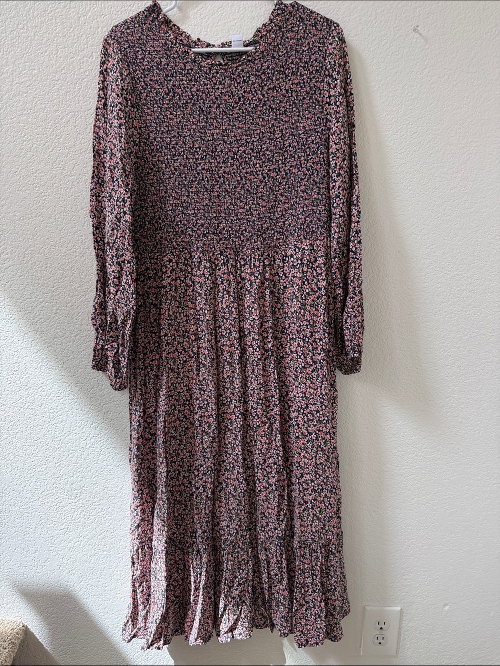 Old Navy Pink and Black Floral Long Sleeve Midi Dress